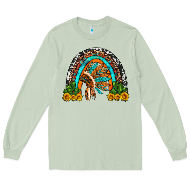Indian Headdress Cactus And Sunflowers Rainbow Long Sleeve Tee by Artiststas | Teevron