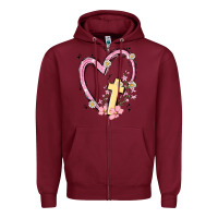 Burgundy heart cross Zipper Hoodie - MaliasSmallBusiness