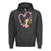 Charcoal Heather heart cross Zipper Hoodie - MaliasSmallBusiness