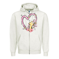 Oatmeal Heather heart cross Zipper Hoodie - MaliasSmallBusiness