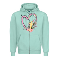 Seafoam heart cross Zipper Hoodie - MaliasSmallBusiness