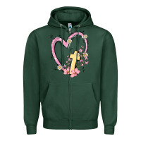 Sports Green heart cross Zipper Hoodie - MaliasSmallBusiness