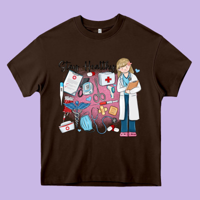 Stay Healthy Nurse Heavy Core Tee Designed By Maliassmallbusiness
