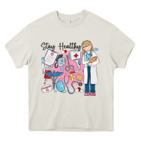 Cream stay healthy nurse Heavy Core Tee - MaliasSmallBusiness