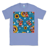 Colony Blue 4th of july sunflowers hotdog seamless pattern Classic Tee - BundleAndBundleShop