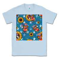 Dusty Blue 4th of july sunflowers hotdog seamless pattern Classic Tee - BundleAndBundleShop