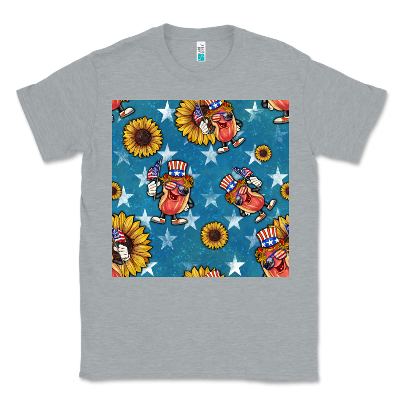 4th Of July Sunflowers Hotdog Seamless Pattern Classic Tee by BundleAndBundleShop | Teevron