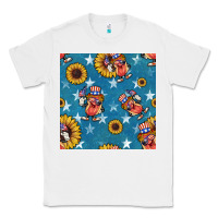 White 4th of july sunflowers hotdog seamless pattern Classic Tee - BundleAndBundleShop