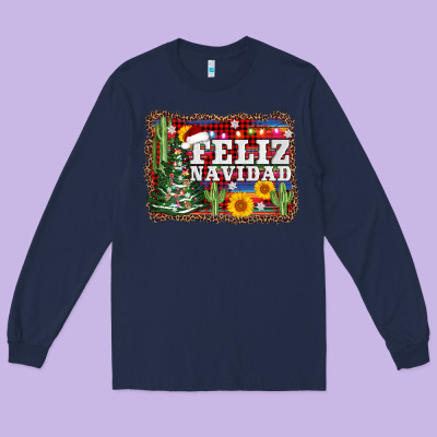 Feliz Navidad Long Sleeve Tee Designed By Adodesignshop