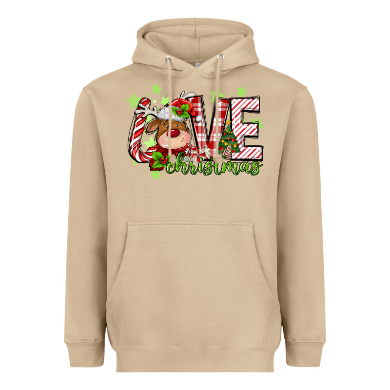Love Christmas Deer Heavyweight Hoodie by MaliasSmallBusiness | Teevron