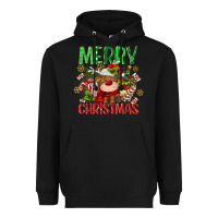 Black merry christmas deer Heavyweight Hoodie - MaliasSmallBusiness