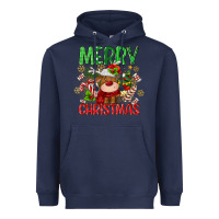 Navy merry christmas deer Heavyweight Hoodie - MaliasSmallBusiness