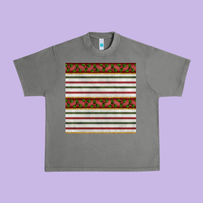 Christmas Mistletoe And Stripes Seamless Pattern Urban Heavy Tee Designed By Bundleandbundleshop