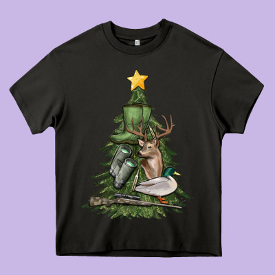 Hunting Christmas Tree Heavy Core Tee Designed By Maliassmallbusiness