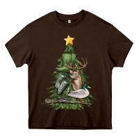 Chocolate Brown hunting christmas tree Heavy Core Tee - MaliasSmallBusiness