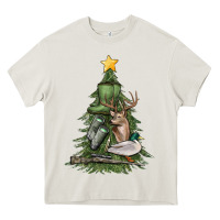 Cream hunting christmas tree Heavy Core Tee - MaliasSmallBusiness