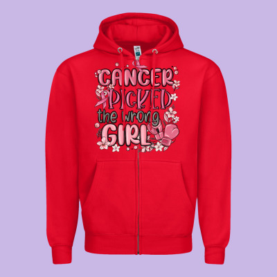 Cancer Picked The Wrong Girl Malia Zipper Hoodie Designed By Maliassmallbusiness
