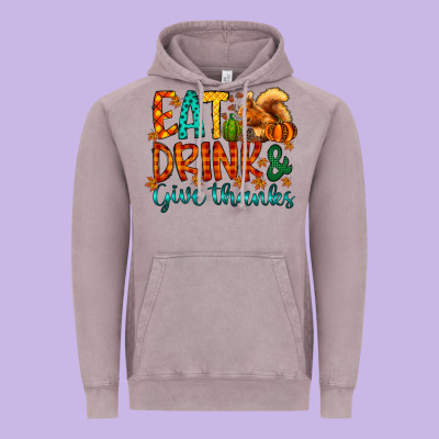 Eat Drink Give Thanks Vintage Hoodie Designed By Cowhidedigitalart