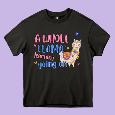 A Whole Llama Learning Going On Heavy Core Tee Designed By Maliassmallbusiness