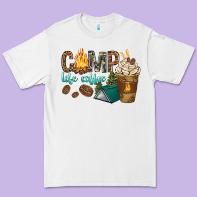 Premium Tee camp life coffee with coffee cup