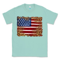 Seafoam american flag and leopard Classic Tee - Artiststas