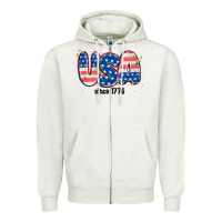 Oatmeal Heather usa since 1776 Zipper Hoodie - MaliasSmallBusiness