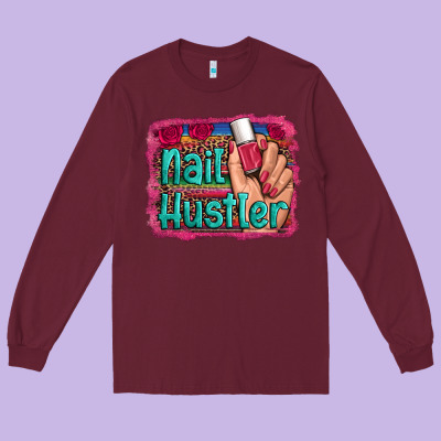 Nail Hustler Serape Leopard Background Long Sleeve Tee Designed By Artiststas