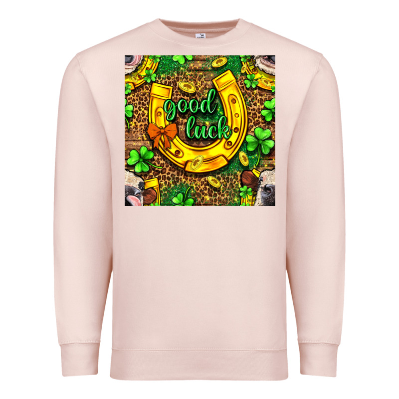 St. Patricks Good Luck With Cow Digital Paper Premium Sweatshirt by BundleAndBundleShop | Teevron