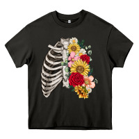Asphalt floral ribcage Heavy Core Tee - MaliasSmallBusiness