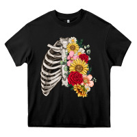 Black floral ribcage Heavy Core Tee - MaliasSmallBusiness