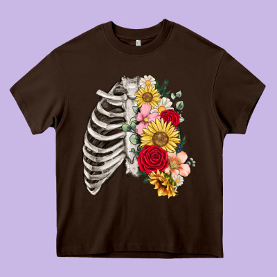 Floral Ribcage Heavy Core Tee Designed By Maliassmallbusiness