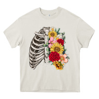 Cream floral ribcage Heavy Core Tee - MaliasSmallBusiness