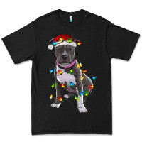 Black Pitbull With Christmas Lights Premium Tee - RanaPortraitStore