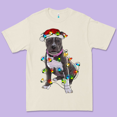 Pitbull With Christmas Lights Premium Tee Designed By Ranaportraitstore
