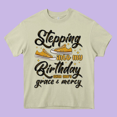 Stepping Into My Birthday With God S Grace And Mer Heavy Core Tee Designed By Maliassmallbusiness