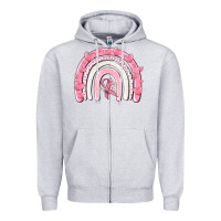 Heather Grey breast cancer  rainbow Zipper Hoodie - MaliasSmallBusiness