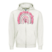 Oatmeal Heather breast cancer  rainbow Zipper Hoodie - MaliasSmallBusiness