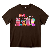 Chocolate Brown love coffee cups Heavy Core Tee - MaliasSmallBusiness