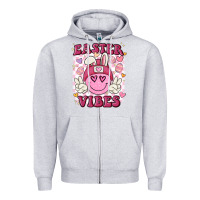 Heather Grey Easter vibes Zipper Hoodie - MaliasSmallBusiness