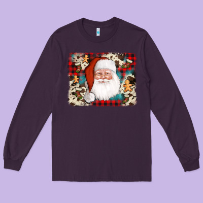 Cowhide Santa Cookie Socks Background Long Sleeve Tee Designed By Adodesignshop