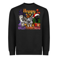 Black Happy Hallothanksmas Cats Heavyweight Sweatshirt - BundleAndBundleShop