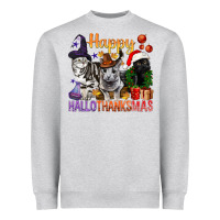 Heather Grey Happy Hallothanksmas Cats Heavyweight Sweatshirt - BundleAndBundleShop