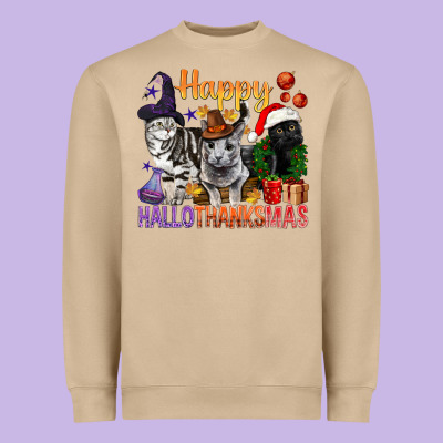Happy Hallothanksmas Cats Heavyweight Sweatshirt Designed By Bundleandbundleshop