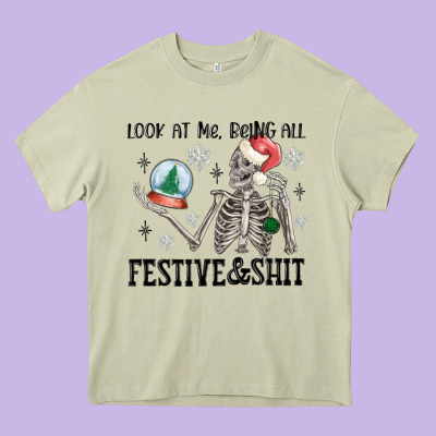 Look At Me Being All Festive And Shit Heavy Core Tee Designed By Maliassmallbusiness