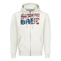 Oatmeal Heather American babe Zipper Hoodie - MaliasSmallBusiness