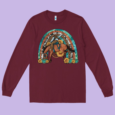 Bucking Bronco Rodeo Rainbow Long Sleeve Tee Designed By Artiststas