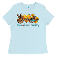 Baby Blue peace love country cowhide cowboy hat Ladies Tee - AdoDesignShop