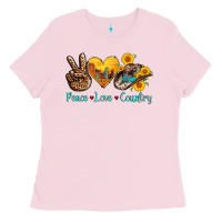Bubblegum Pink peace love country cowhide cowboy hat Ladies Tee - AdoDesignShop