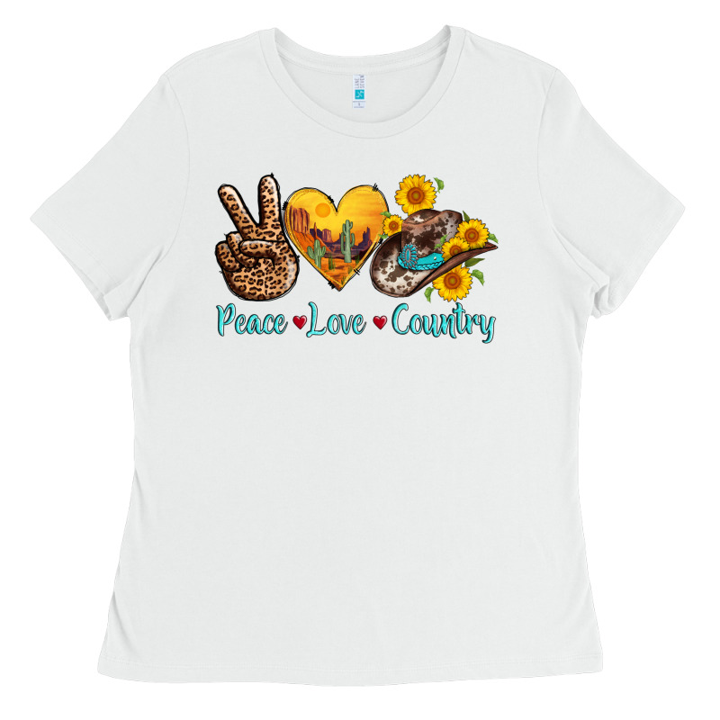 Peace Love Country Cowhide Cowboy Hat Ladies Tee by AdoDesignShop | Teevron