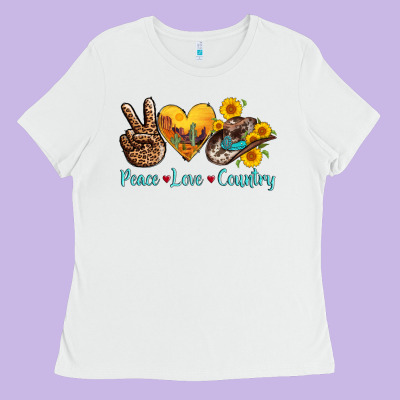Peace Love Country Cowhide Cowboy Hat Ladies Tee Designed By Adodesignshop